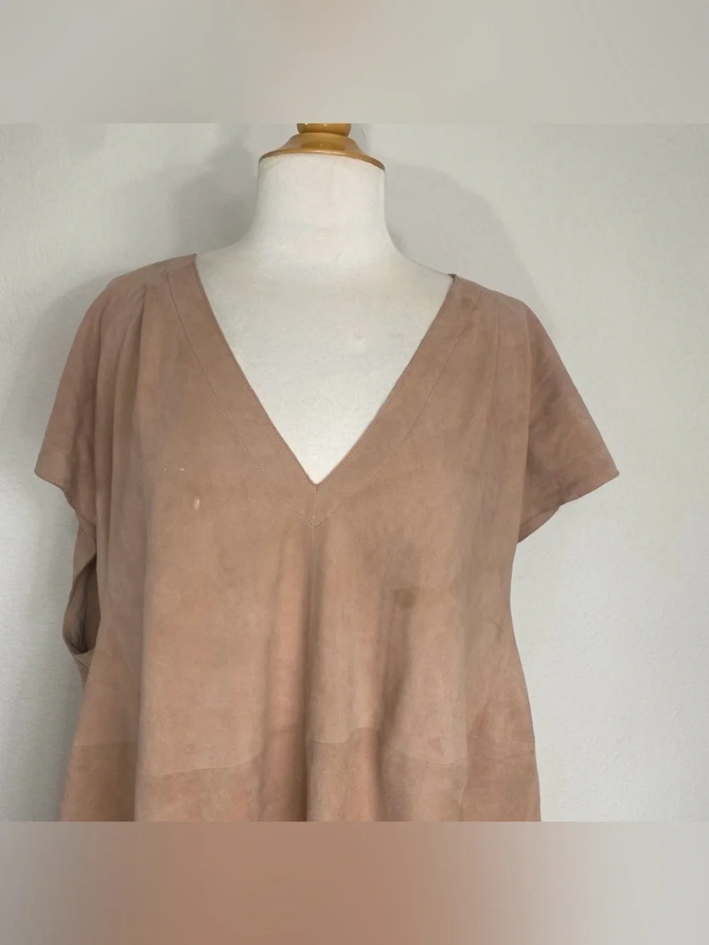 Free People Women Nude Talk Of The Town Boho Suede Leather Oversize Tunic Size L